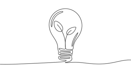 Single line art light bulb with plant, eco energy symbol for sustainability concepts, green technology, environmental branding design. © Ayat 04