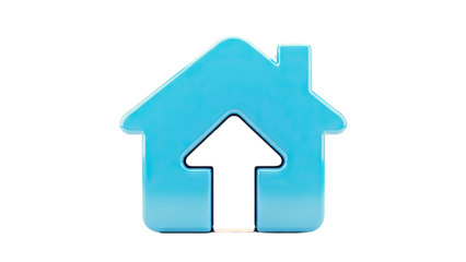 Blue House Icon with Upward Arrow