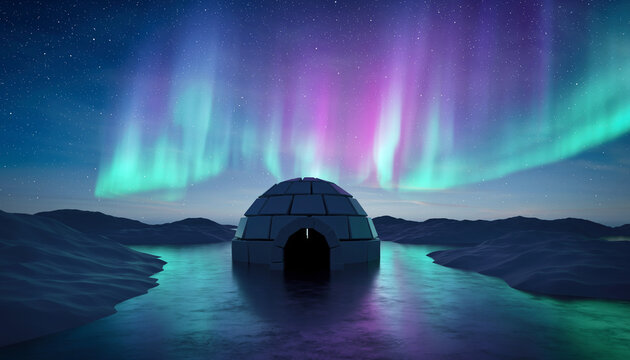 Enchanting Aurora Borealis Display Above a Remote Igloo in a Serene Arctic Landscape