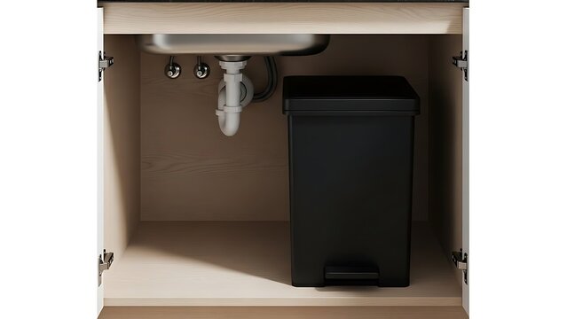 Under sink storage with trash bin