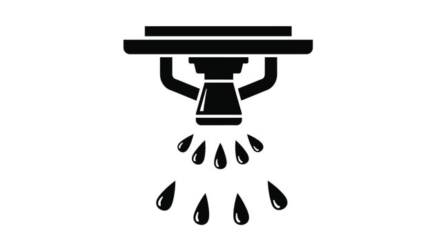 Simple black and white icon representing a functioning ceiling fire sprinkler system