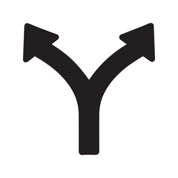 Two-way split arrow icon to indicate choice direction or a decision point silhouette