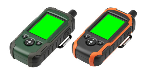 Handheld GPS device isolated background winter outdoor navigation