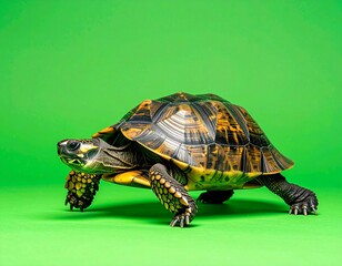 Obraz premium Tortoise walking slowly with detailed shell, studio lighting, photography, front view, animal subject