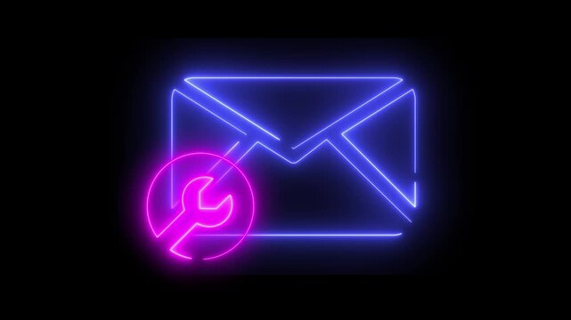Neon light effect animation of the mail envelope icon with tools