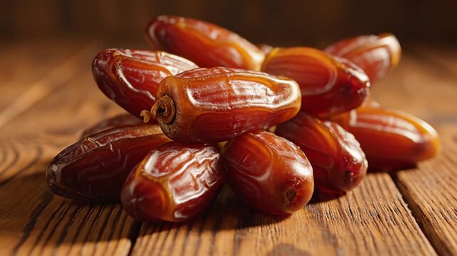 A pile of fresh, organic dates on a rustic wooden table, perfect for healthy eating or cooking background