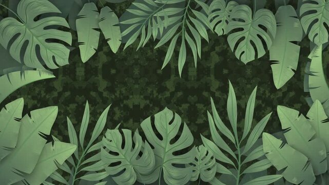 Mysterious Dinosaur Silhouette Hidden Among Lush Tropical Jungle Foliage.