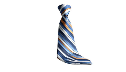 Multicolored Striped Necktie on White Background.