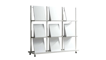 Metal Shelving Unit with White Fabric Cubes.