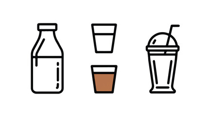 Vector icon set featuring milk and dairy products, perfect for food branding, grocery stores, or healthy lifestyle apps and websites.