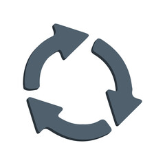 Cycle Arrows Icon 3D Style, Sync Reload Refresh Symbol Isolated on White Background