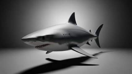 Obraz premium Realistic 3D Shark Model with Sharp Teeth and Dramatic Shadow