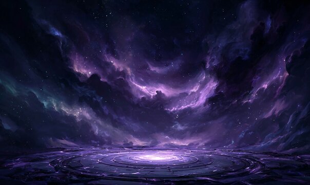 Dark Void Cosmic Floating Arena Platform with Purple Nebula and Stars