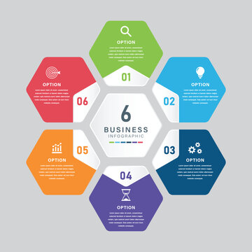 Hexagonal Business Infographic with 6 Strategic Options and Central Hub