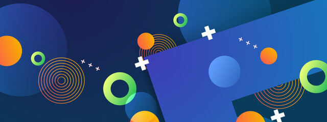 Obraz premium Professional design featuring dark blue tones with contrasting orange circular elements and white icons