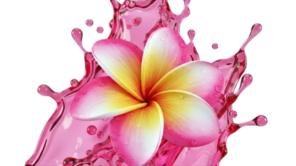 Plumeria Flower Splashing in Pink Liquid
