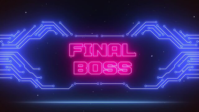 Action packed final boss alert for your gaming videos, enhance boss fight highlights with a cool neon overlay