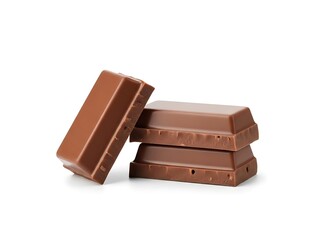 Fototapeta premium Stack of chocolate bars leaning against each other on a white surface from a slightly elevated viewpoint