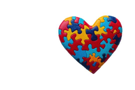 Colorful autism awareness puzzle heart isolated on transparent background. Colorful puzzle piece heart isolated white background. - Powered by Adobe