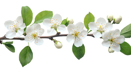 White cherry blossom flowers in bloom on branch isolated on transparent background Remove png, Clipping Path, pen tool