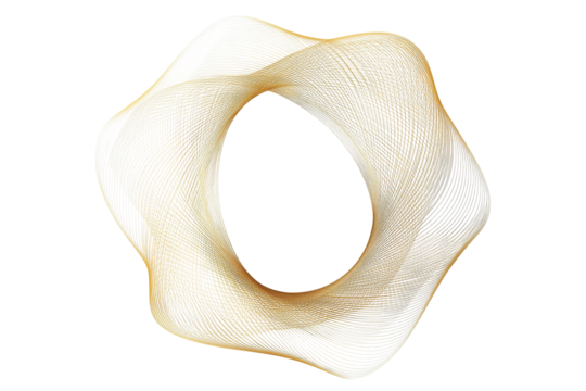 Abstract golden organic shape with flowing lines isolated on transparent background. - Powered by Adobe