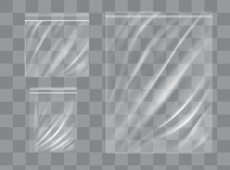 Realistic Transparent Empty Plastic Food Packaging Template Set. EPS10 Vector