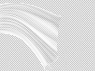 White lightweight fabric curtain fluttering realistic vector illustration mock up. Shower or window fabric on a curtain rod template.