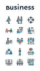  Business People Line Icon Set. Group Of Object. 