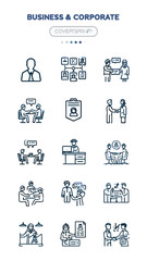  Business People Line Icon Set. Group Of Object. 