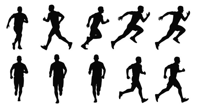 Silhouettes of runners in various poses depicting movement and athletic activity