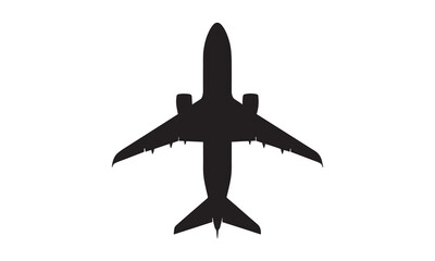 Top-down silhouette of a modern passenger jet airplane, isolated on a white background.