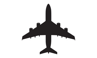 Overhead silhouette of a large four-engine jet airliner, isolated on a white background.