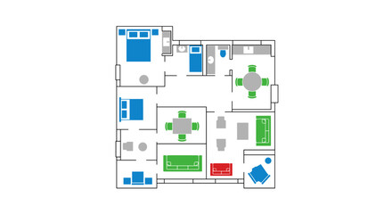 Fototapeta premium Residential Floor Plan with Various Rooms and Furniture.