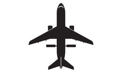 Top view silhouette of a modern passenger jet airplane with four engines