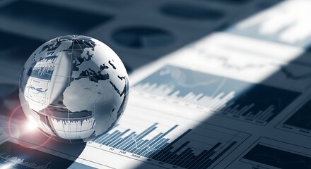 Global financial data analysis with a crystal globe on charts