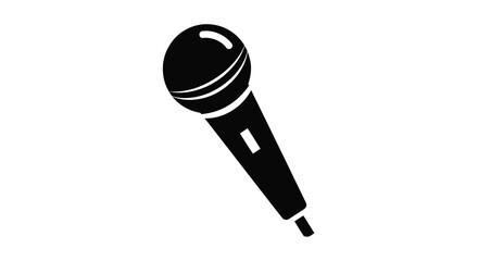 A simple black and white illustration of a classic dynamic microphone on white background