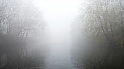Serene foggy forest path
