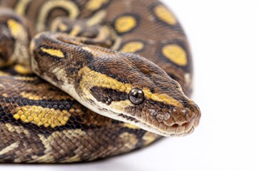Obraz premium Close view of a ball python showing patterns and textures of its skin during daytime activity