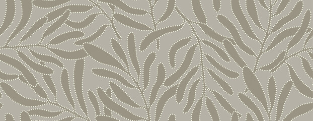 Floral abstract leaves seamless pattern with dotted flat style.  © andin