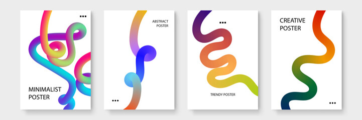 Elegant and stylish posters with minimalist gradient lines and fluid shapes designed for high end premium brand identities
