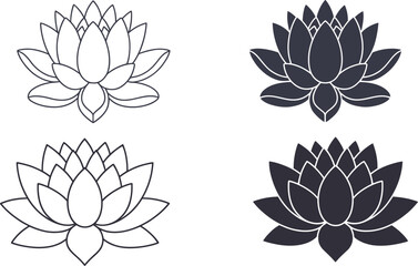 Lotus Flower Line Art Icon Set Minimal Floral Illustration
