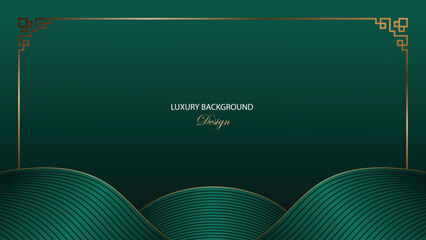 Luxury green background vector design. Green abstract background with gold line and curved ribbon decoration. Emerald green background. Suit for banner, backdrop, award, certificate,and others