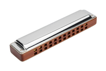 Harmonica Musical Instrument Wood and Metal Close Up Studio Shot