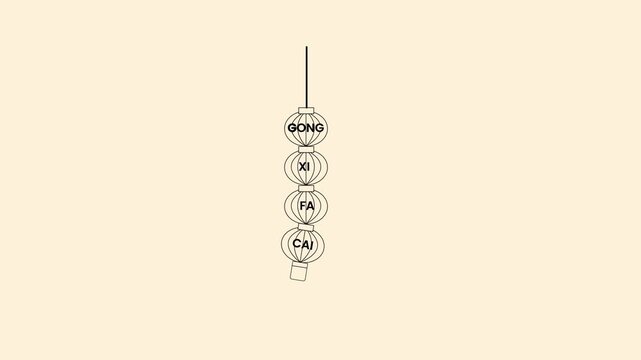 Chinese New Year Hanging Ornament Gong Xi Fa Cai Minimal Line Art Animation