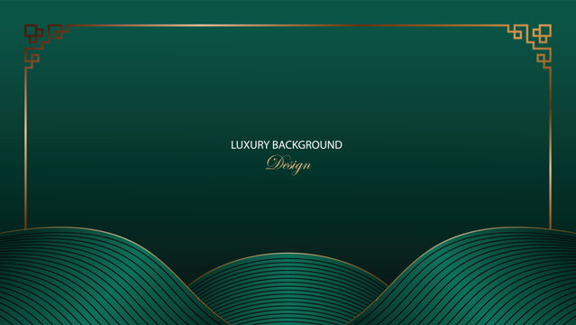 Luxury green background vector design. Green abstract background with gold line and curved ribbon decoration. Emerald green background. Suit for banner, backdrop, award, certificate,and others