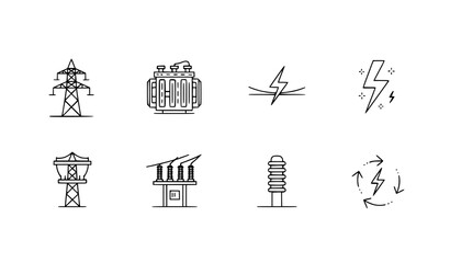 Obraz premium Minimalist vector coral reef and seaweed icon set with underwater marine flora and fauna linear symbols