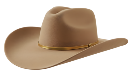 Classic Brown Felt Cowboy Hat with Gold Trim for Western Fashion and Country Lifestyle Themes transparent background