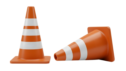 Orange and White Traffic Safety Cones for Road Construction and Maintenance Warning Signs transparent background