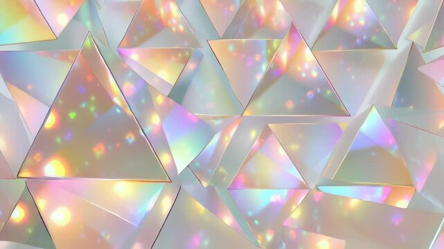 Abstract iridescent geometric shapes with colorful light reflections and a dreamy, futuristic aesthetic for creative and decorative design projects