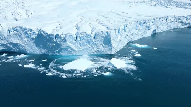 An 8-second, 4K time-lapse shows a massive glacier rapidly melting and calving into the ocean, vividly illustrating the dramatic effects of climate change in the Arctic.